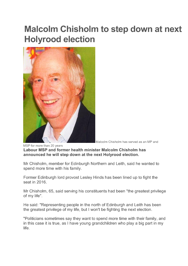 Malcolm Chisholm to step down at next Holyrood election-page1